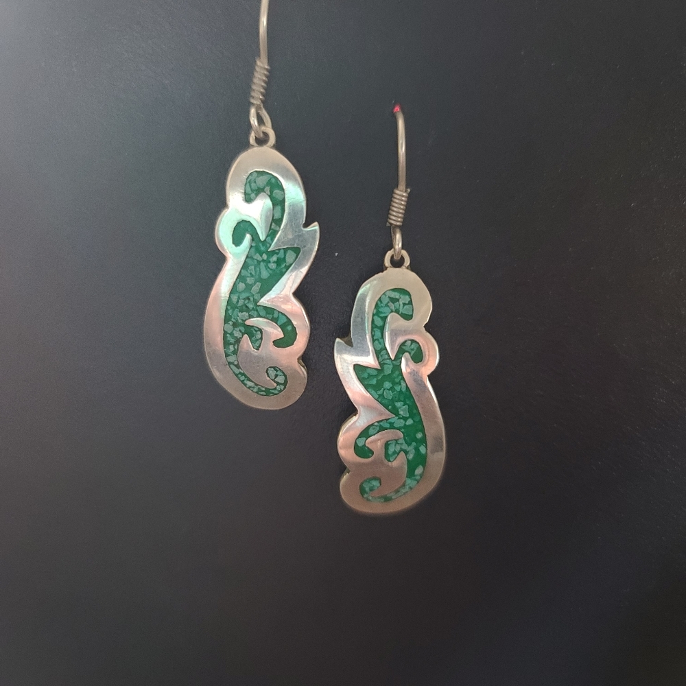 Stamped Silver and turquoise earrings
